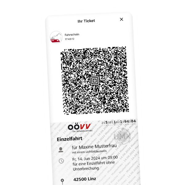 Handyticket des OÖ Verkehrsverbunds mit QR Code